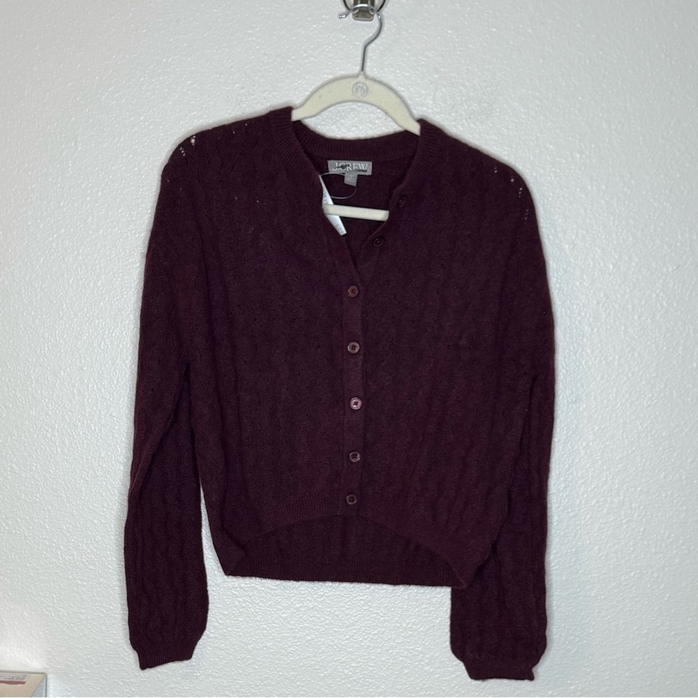 J. Crew SUPER SOFT Pointelle Bubble Hem Alpaca blend Cardigan Sweater NWT XS - Picture 4 of 10